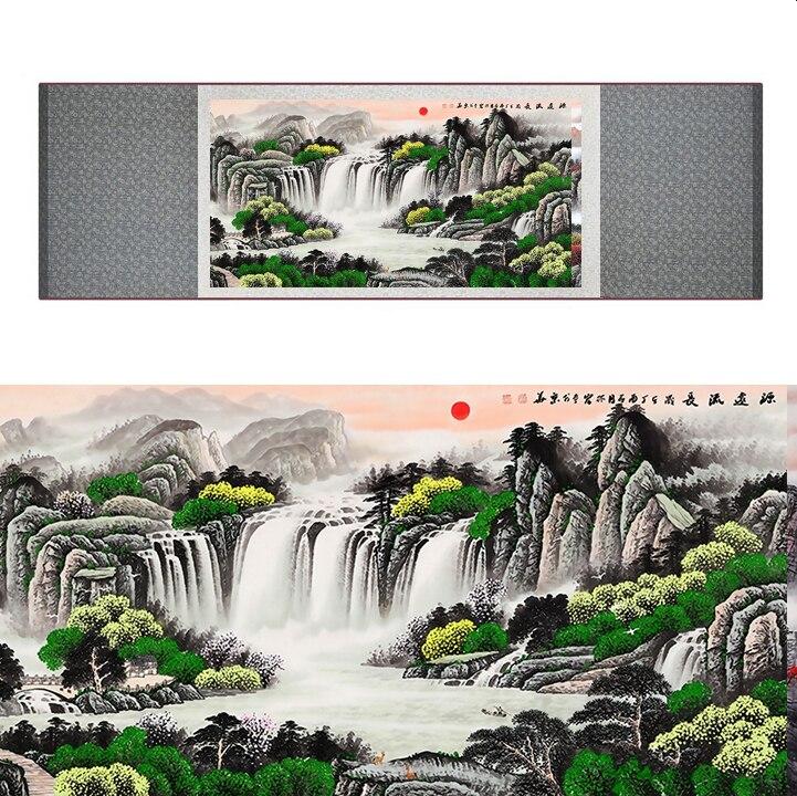 Chinese Art Scroll Painting Landscape Mountain And River Ancient Silk Picture Wall Ideas 17302-Chinese Style Finds™