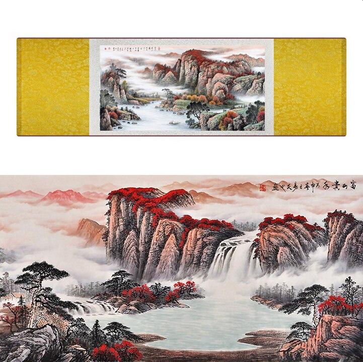 Chinese Art Scroll Painting Landscape Mountain And River Ancient Silk Picture Wall Ideas 17306-Chinese Style Finds™