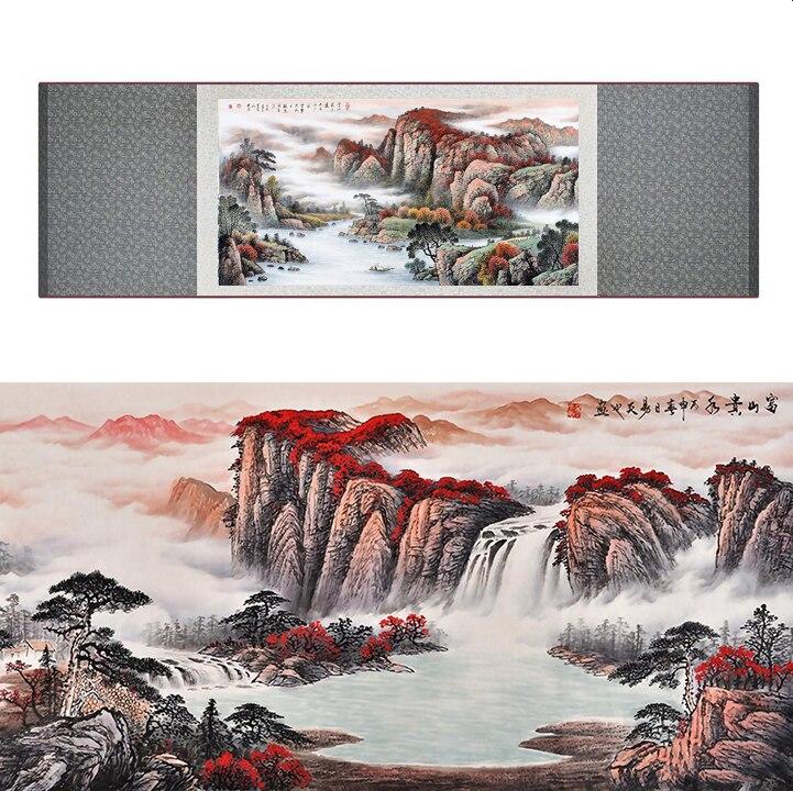 Chinese Art Scroll Painting Landscape Mountain And River Ancient Silk Picture Wall Ideas 17306-Chinese Style Finds™