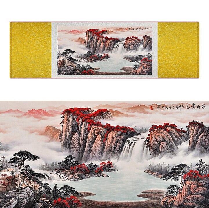 Chinese Art Scroll Painting Landscape Mountain And River Ancient Silk Picture Wall Ideas 17310-Chinese Style Finds™