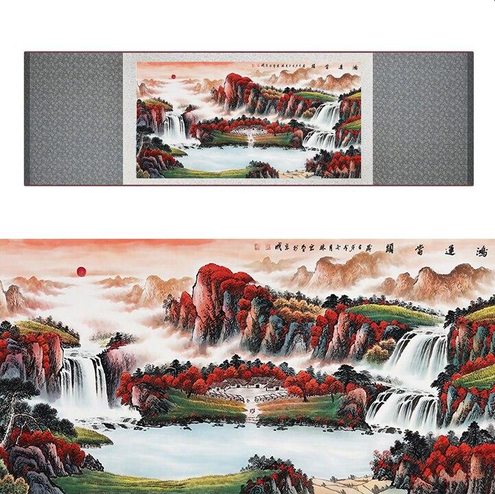 Chinese Art Scroll Painting Landscape Mountain And River Ancient Silk Picture Wall Ideas 17314-Chinese Style Finds™