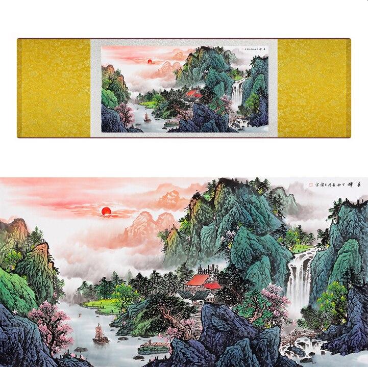 Chinese Art Scroll Painting Landscape Mountain And River Ancient Silk Picture Wall Ideas 17322-Chinese Style Finds™