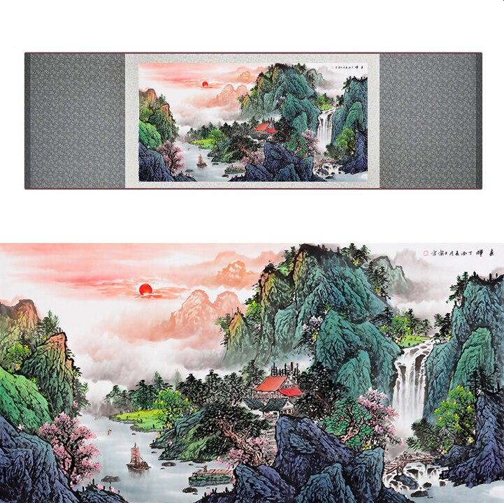 Chinese Art Scroll Painting Landscape Mountain And River Ancient Silk Picture Wall Ideas 17322-Chinese Style Finds™