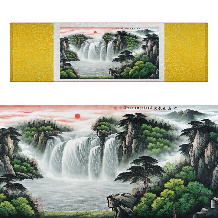 Chinese Art Scroll Painting Landscape Mountain And River Ancient Silk Picture Wall Ideas 17326-Chinese Style Finds™