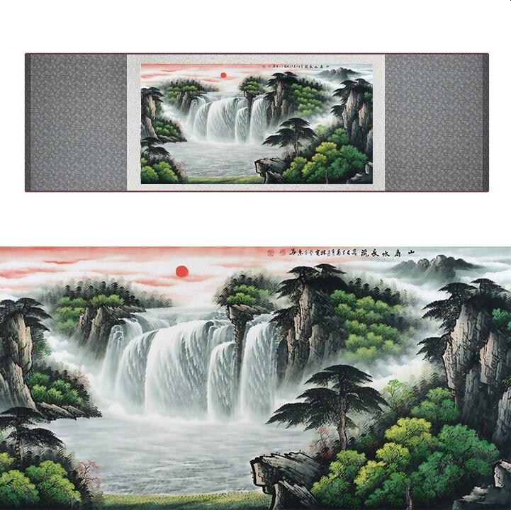 Chinese Art Scroll Painting Landscape Mountain And River Ancient Silk Picture Wall Ideas 17326-Chinese Style Finds™