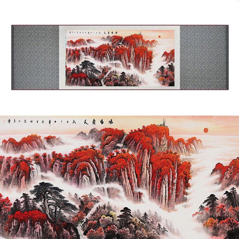 Chinese Art Scroll Painting Landscape Mountain And River Ancient Silk Picture Wall Ideas 17338-Chinese Style Finds™