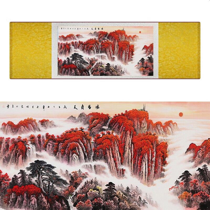 Chinese Art Scroll Painting Landscape Mountain And River Ancient Silk Picture Wall Ideas 17338-Chinese Style Finds™