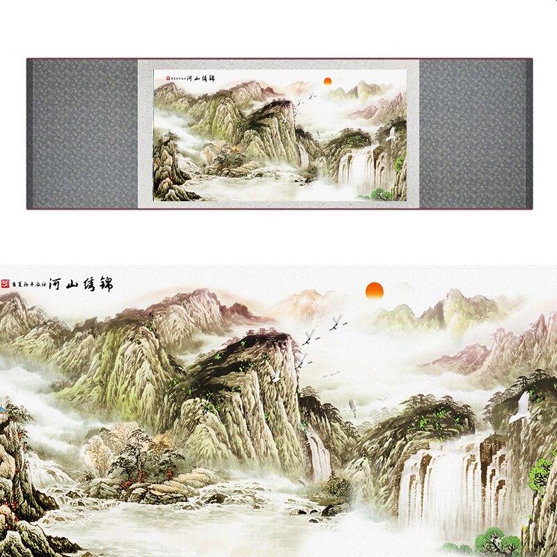 Chinese Art Scroll Painting Landscape Mountain And River Ancient Silk Picture Wall Ideas 17346-Chinese Style Finds™