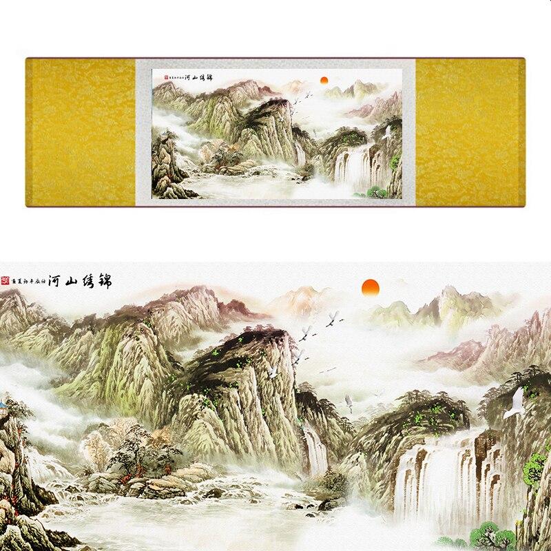 Chinese Art Scroll Painting Landscape Mountain And River Ancient Silk Picture Wall Ideas 17346-Chinese Style Finds™