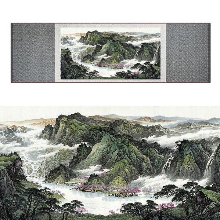 Chinese Art Scroll Painting Landscape Mountain And River Ancient Silk Picture Wall Ideas 17350-Chinese Style Finds™