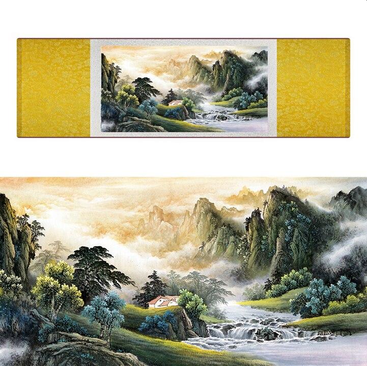 Chinese Art Scroll Painting Landscape Mountain And River Ancient Silk Picture Wall Ideas 17354-Chinese Style Finds™