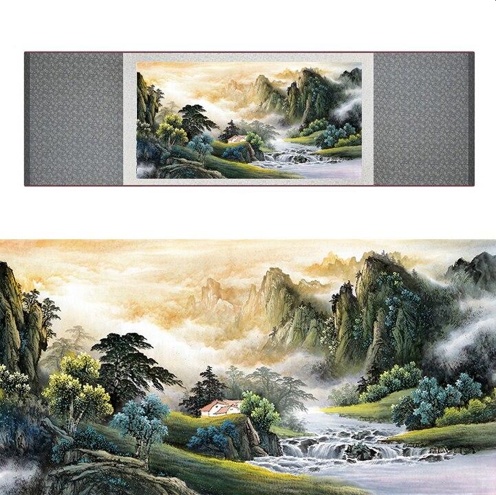 Chinese Art Scroll Painting Landscape Mountain And River Ancient Silk Picture Wall Ideas 17354-Chinese Style Finds™