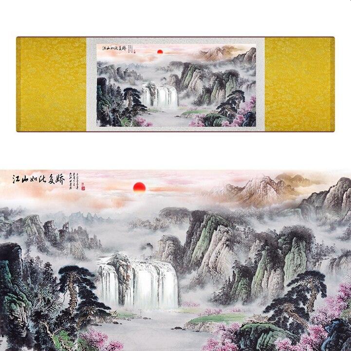 Chinese Art Scroll Painting Landscape Mountain And River Ancient Silk Picture Wall Ideas 17366-Chinese Style Finds™