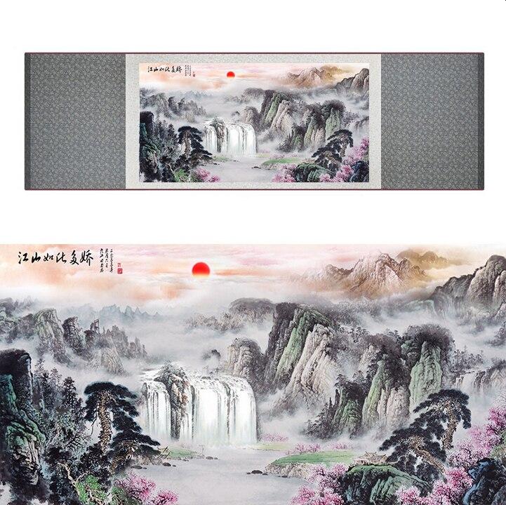 Chinese Art Scroll Painting Landscape Mountain And River Ancient Silk Picture Wall Ideas 17366-Chinese Style Finds™