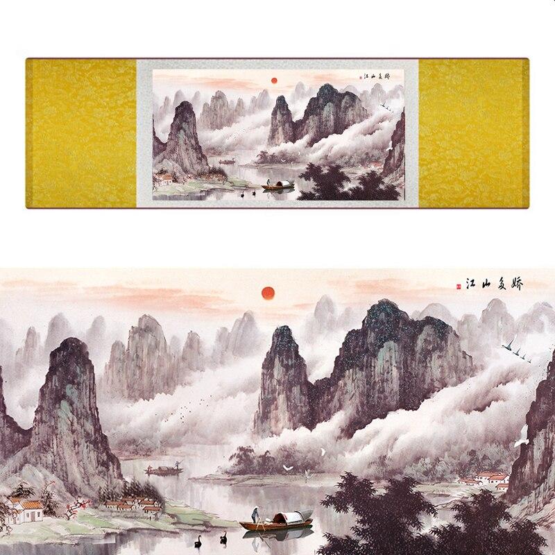 Chinese Art Scroll Painting Landscape Mountain And River Ancient Silk Picture Wall Ideas 17378-Chinese Style Finds™