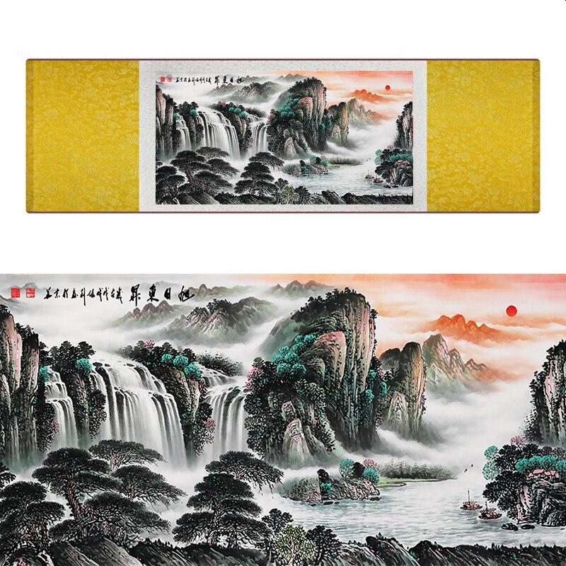 Chinese Art Scroll Painting Landscape Mountain And River Ancient Silk Picture Wall Ideas 17382-Chinese Style Finds™