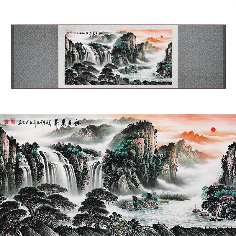 Chinese Art Scroll Painting Landscape Mountain And River Ancient Silk Picture Wall Ideas 17382-Chinese Style Finds™