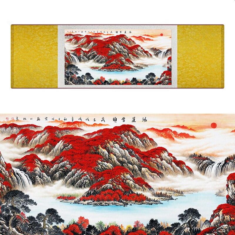 Chinese Art Scroll Painting Landscape Mountain And River Ancient Silk Picture Wall Ideas 17390-Chinese Style Finds™