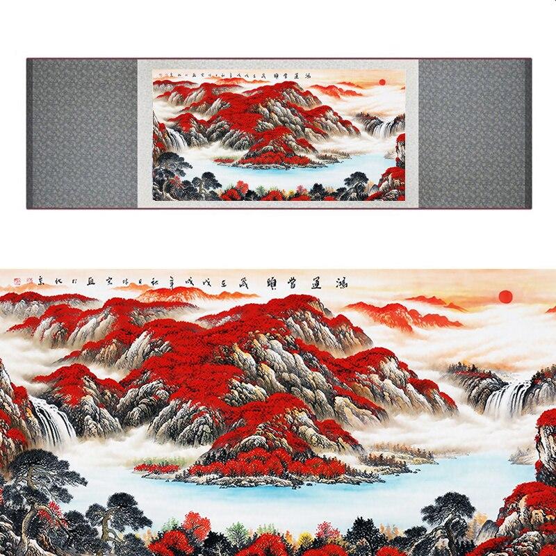 Chinese Art Scroll Painting Landscape Mountain And River Ancient Silk Picture Wall Ideas 17390-Chinese Style Finds™