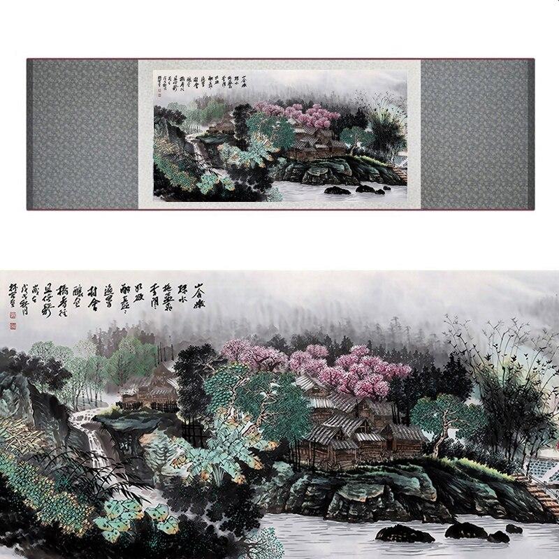 Chinese Art Scroll Painting Landscape Mountain And River Ancient Silk Picture Wall Ideas 17394-Chinese Style Finds™