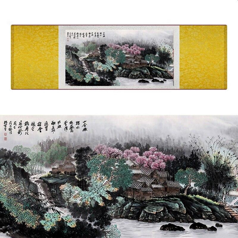 Chinese Art Scroll Painting Landscape Mountain And River Ancient Silk Picture Wall Ideas 17394-Chinese Style Finds™