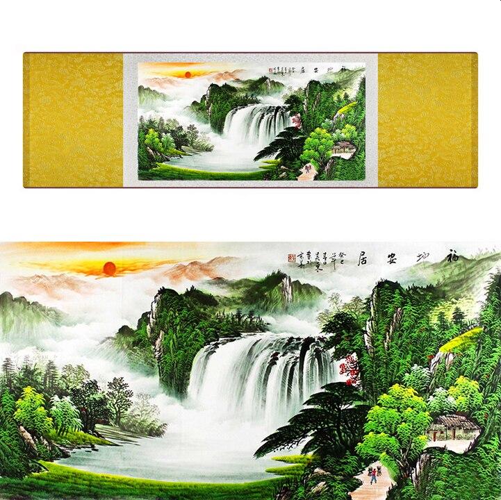 Chinese Art Scroll Painting Landscape Mountain And River Ancient Silk Picture Wall Ideas 18608-Chinese Style Finds™