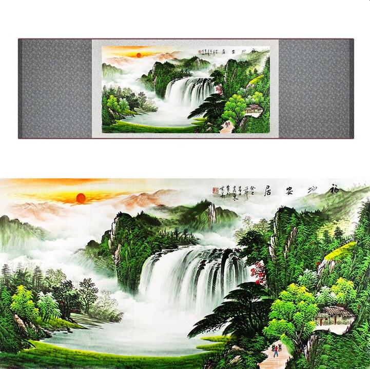 Chinese Art Scroll Painting Landscape Mountain And River Ancient Silk Picture Wall Ideas 18608-Chinese Style Finds™