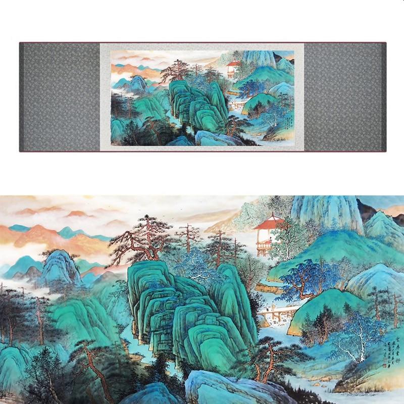 Chinese Art Scroll Painting Landscape Mountain And River Ancient Silk Picture Wall Ideas 18656-Chinese Style Finds™