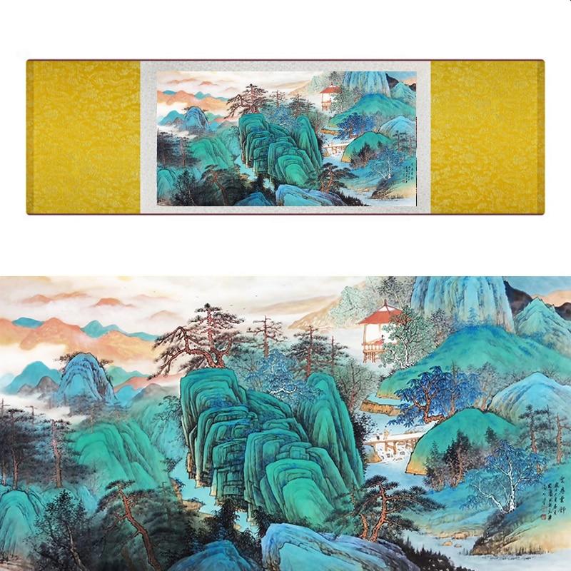 Chinese Art Scroll Painting Landscape Mountain And River Ancient Silk Picture Wall Ideas 18656-Chinese Style Finds™