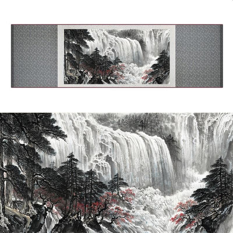 Chinese Art Scroll Painting Landscape Mountain And River Ancient Silk Picture Wall Ideas 18660-Chinese Style Finds™