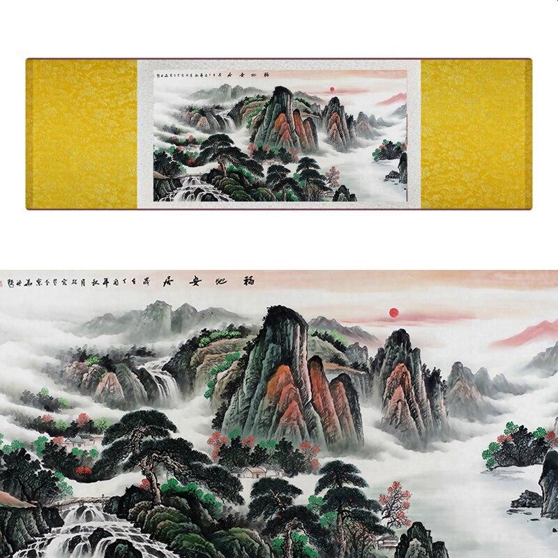 Chinese Art Scroll Painting Landscape Mountain And River Ancient Silk Picture Wall Ideas 18668-Chinese Style Finds™