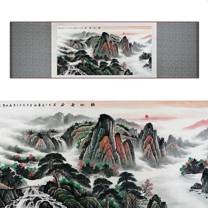 Chinese Art Scroll Painting Landscape Mountain And River Ancient Silk Picture Wall Ideas 18668-Chinese Style Finds™