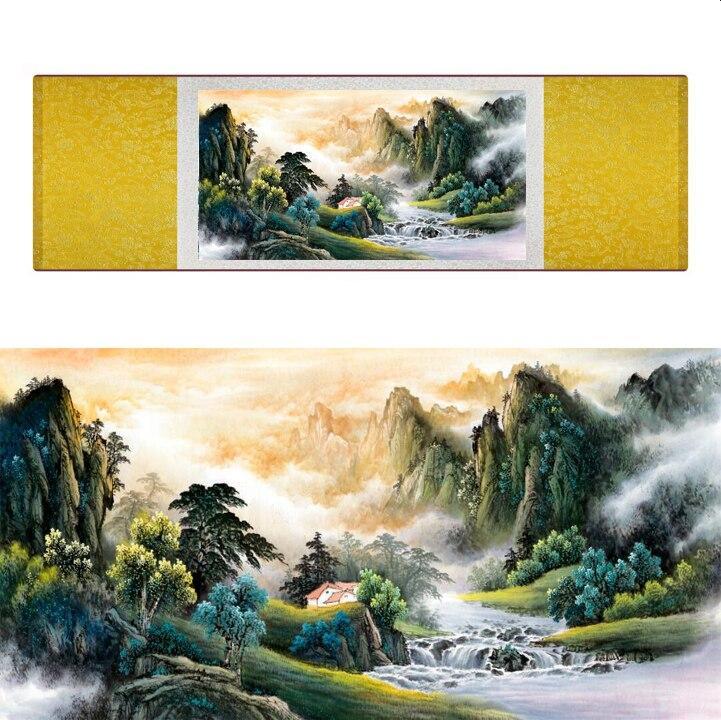 Chinese Art Scroll Painting Landscape Mountain And River Ancient Silk Picture Wall Ideas 18672-Chinese Style Finds™