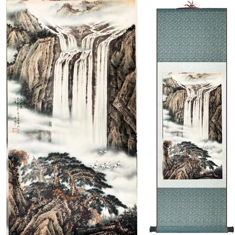 Chinese Art Scroll Painting Landscape Mountain And River Ancient Silk Picture Wall Ideas 18900-Chinese Style Finds™