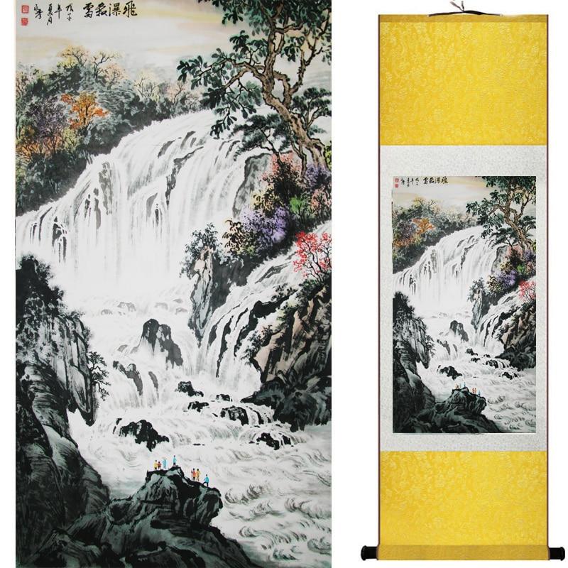 Chinese Art Scroll Painting Landscape Mountain And River Ancient Silk Picture Wall Ideas 18916-Chinese Style Finds™