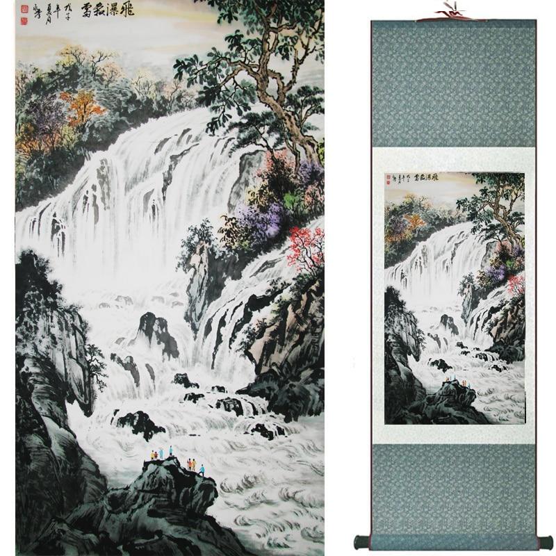 Chinese Art Scroll Painting Landscape Mountain And River Ancient Silk Picture Wall Ideas 18916-Chinese Style Finds™