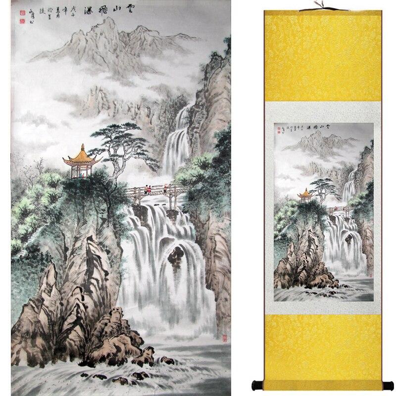 Chinese Art Scroll Painting Landscape Mountain And River Ancient Silk Picture Wall Ideas 18920-Chinese Style Finds™