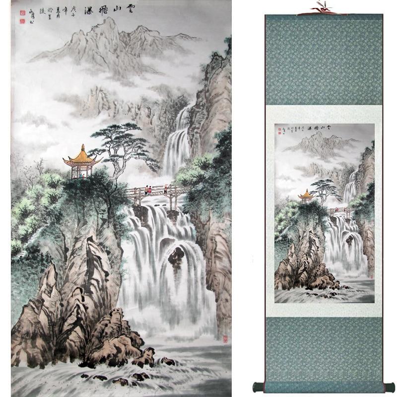 Chinese Art Scroll Painting Landscape Mountain And River Ancient Silk Picture Wall Ideas 18920-Chinese Style Finds™