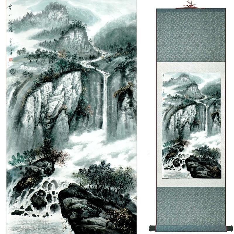 Chinese Art Scroll Painting Landscape Mountain And River Ancient Silk Picture Wall Ideas 18924-Chinese Style Finds™