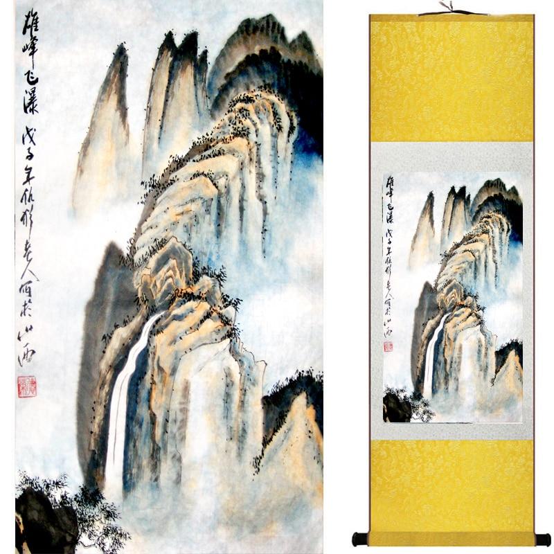 Chinese Art Scroll Painting Landscape Mountain And River Ancient Silk Picture Wall Ideas 18928-Chinese Style Finds™