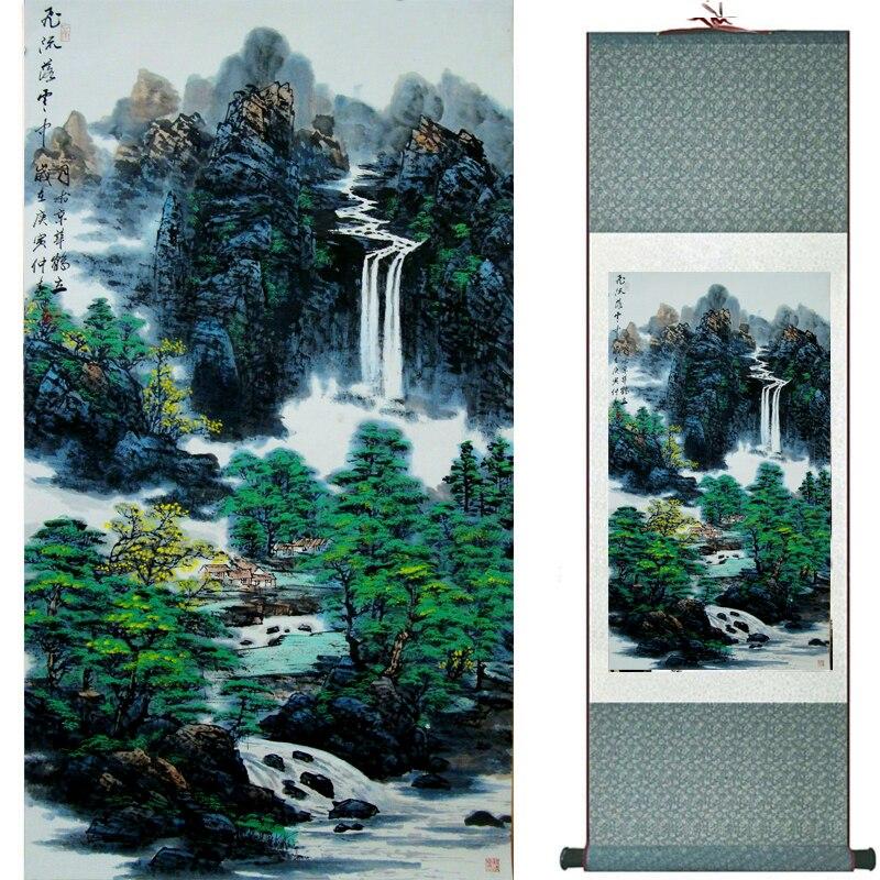 Chinese Art Scroll Painting Landscape Mountain And River Ancient Silk Picture Wall Ideas 18932-Chinese Style Finds™