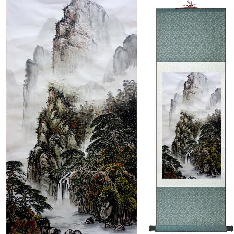 Chinese Art Scroll Painting Landscape Mountain And River Ancient Silk Picture Wall Ideas 18936-Chinese Style Finds™