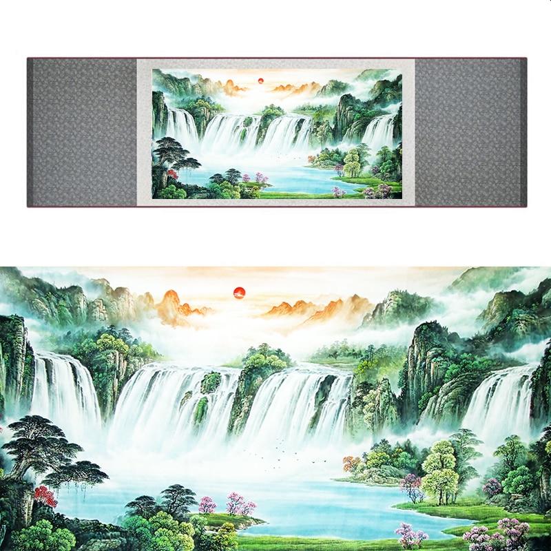 Chinese Art Scroll Painting Landscape Mountain And River Ancient Silk Picture Wall Ideas 20030-Chinese Style Finds™