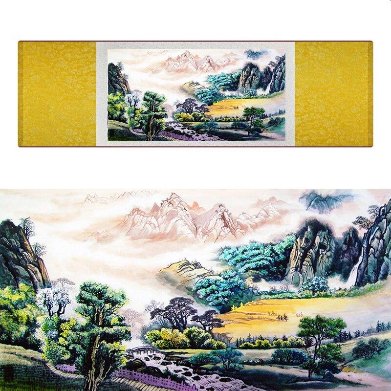 Chinese Art Scroll Painting Landscape Mountain And River Ancient Silk Picture Wall Ideas 20050-Chinese Style Finds™