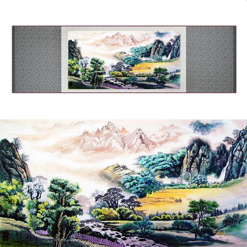 Chinese Art Scroll Painting Landscape Mountain And River Ancient Silk Picture Wall Ideas 20050-Chinese Style Finds™