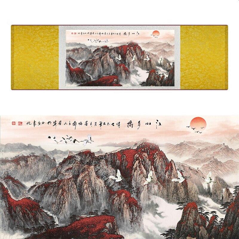 Chinese Art Scroll Painting Landscape Mountain And River Ancient Silk Picture Wall Ideas 20058-Chinese Style Finds™