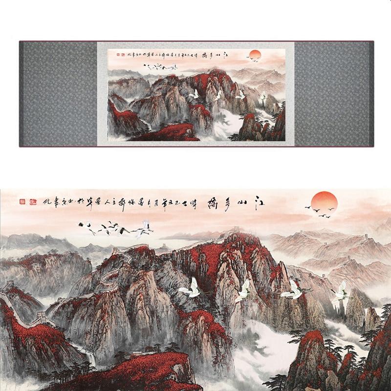 Chinese Art Scroll Painting Landscape Mountain And River Ancient Silk Picture Wall Ideas 20058-Chinese Style Finds™