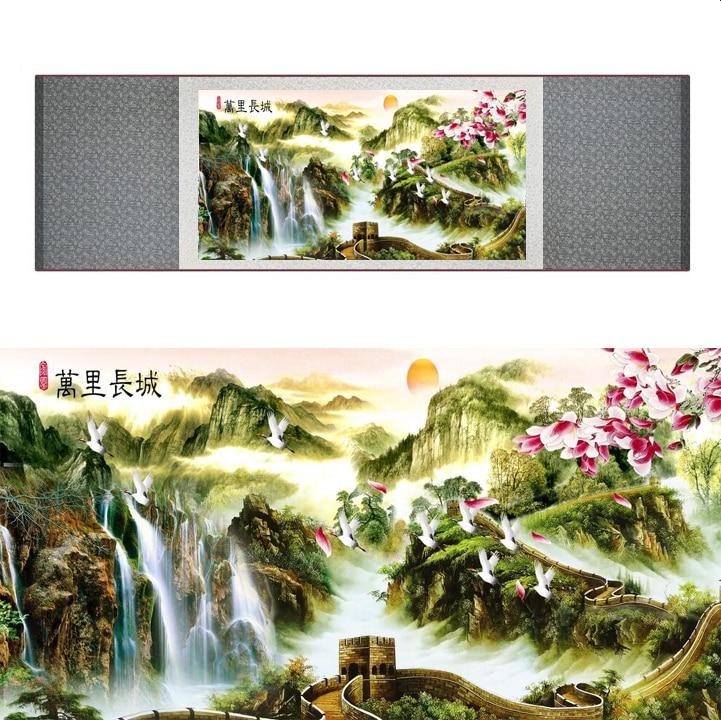 Chinese Art Scroll Painting Landscape Mountain And River Ancient Silk Picture Wall Ideas 20278-Chinese Style Finds™