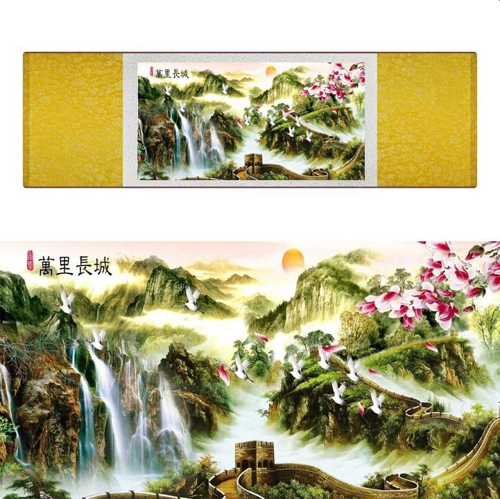 Chinese Art Scroll Painting Landscape Mountain And River Ancient Silk Picture Wall Ideas 20278-Chinese Style Finds™