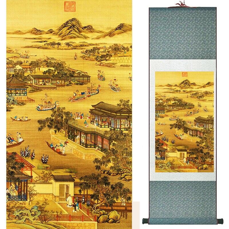 Chinese Art Scroll Painting Landscape Mountain And River China Palace Garden Ancient Silk Picture Wall Ideas 17078-Chinese Style Finds™